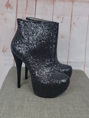 Luichiny Black Glitter Platform Booties